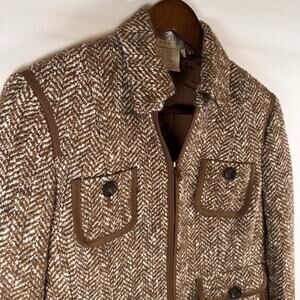 Worth Women’s 8P Tweed Blazer Mohair Alpaca Wool Herringbone Brown Career Preppy